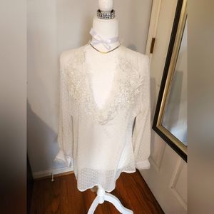 Nasty Gal Sheer Dot & Lace Blouse Size Medium